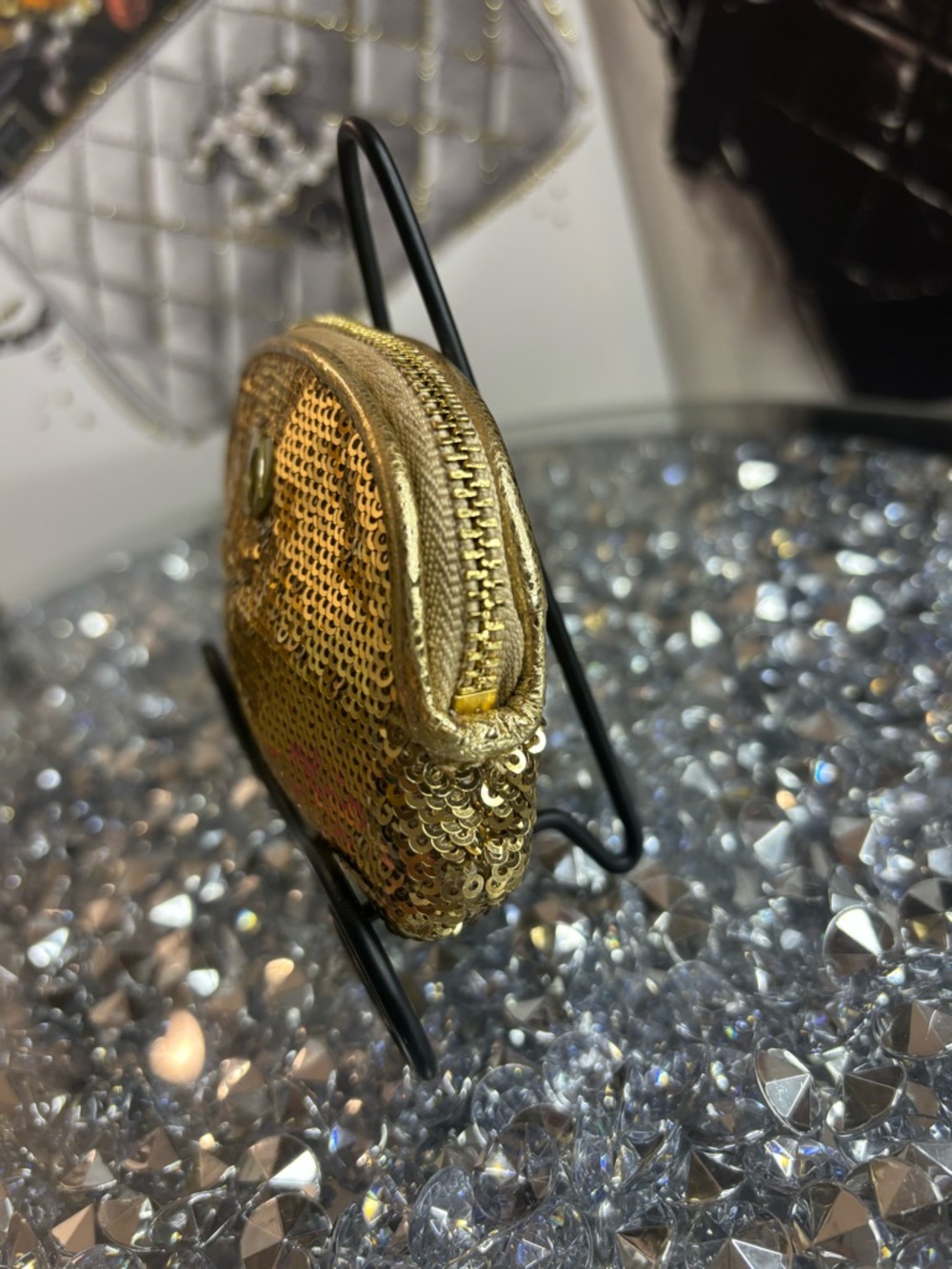 Coach Poppy Gold Sequin Mini Coin or makeup Pouch #46587 LIKE NEW RARE - Picture 6 of 10